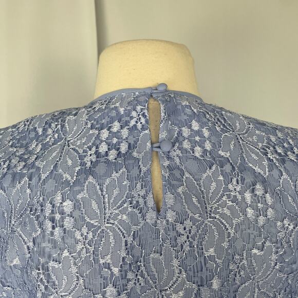 Vintage Cocktail Dress Size 14 Light Blue Lace Bow Puff Sleeve Formal Party Midi - Picture 10 of 16